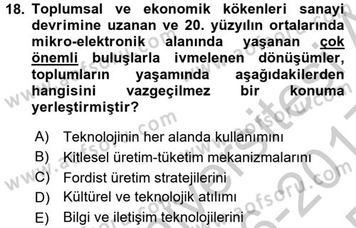 İletişim Sosyolojisi Dersi 2016 - 2017 Yılı 3 Ders Sınav Soruları 18. Soru