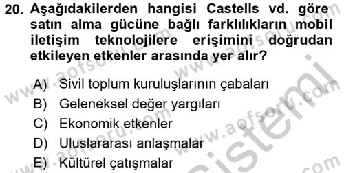 İletişim Sosyolojisi Dersi 2016 - 2017 Yılı 3 Ders Sınav Soruları 20. Soru