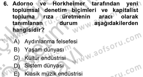 İletişim Sosyolojisi Dersi 2016 - 2017 Yılı 3 Ders Sınav Soruları 6. Soru