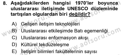 İletişim Sosyolojisi Dersi 2016 - 2017 Yılı 3 Ders Sınavı 8. Soru