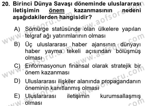 İletişim Sosyolojisi Dersi 2016 - 2017 Yılı (Vize) Ara Sınavı 20. Soru