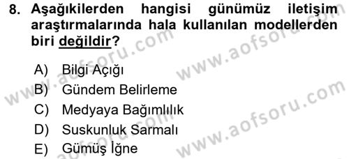 İletişim Sosyolojisi Dersi 2016 - 2017 Yılı (Vize) Ara Sınav Soruları 8. Soru