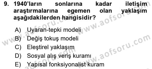 İletişim Sosyolojisi Dersi 2016 - 2017 Yılı (Vize) Ara Sınavı 9. Soru