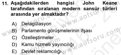 İletişim Sosyolojisi Dersi 2016 - 2017 Yılı (Final) Dönem Sonu Sınav Soruları 11. Soru