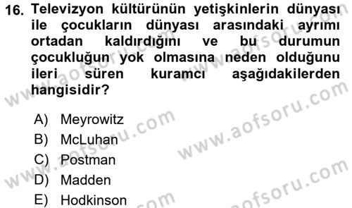 İletişim Sosyolojisi Dersi 2016 - 2017 Yılı (Final) Dönem Sonu Sınav Soruları 16. Soru