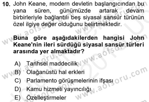 İletişim Sosyolojisi Dersi 2017 - 2018 Yılı 3 Ders Sınav Soruları 10. Soru