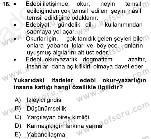 İletişim Sosyolojisi Dersi 2017 - 2018 Yılı 3 Ders Sınav Soruları 16. Soru