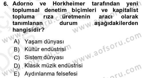 İletişim Sosyolojisi Dersi 2017 - 2018 Yılı 3 Ders Sınav Soruları 6. Soru