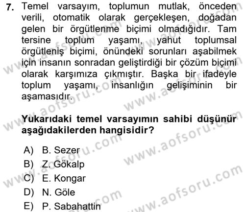 İletişim Sosyolojisi Dersi 2017 - 2018 Yılı 3 Ders Sınav Soruları 7. Soru