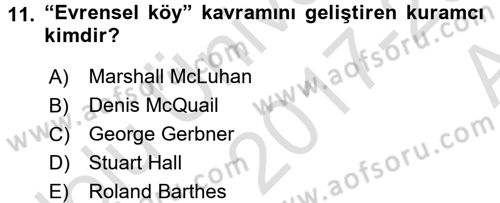 İletişim Sosyolojisi Dersi Ara Sınavı Deneme Sınav Soruları 11. Soru