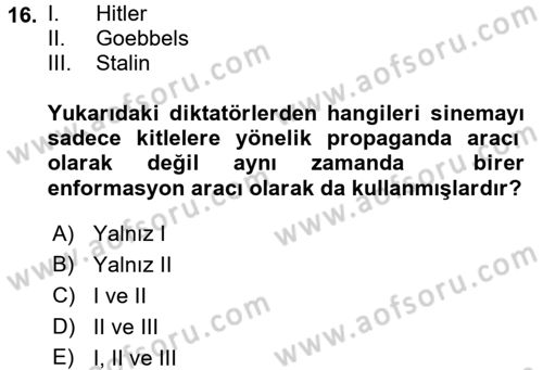 İletişim Sosyolojisi Dersi Ara Sınavı Deneme Sınav Soruları 16. Soru