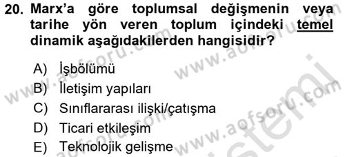 İletişim Sosyolojisi Dersi Ara Sınavı Deneme Sınav Soruları 20. Soru