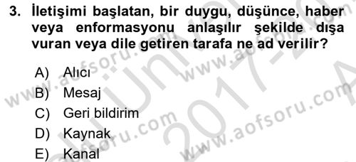 İletişim Sosyolojisi Dersi Ara Sınavı Deneme Sınav Soruları 3. Soru