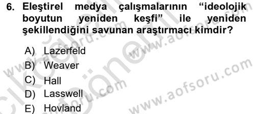 İletişim Sosyolojisi Dersi Ara Sınavı Deneme Sınav Soruları 6. Soru