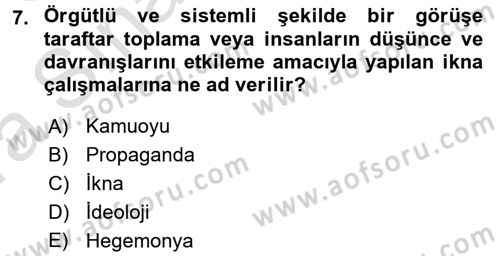 İletişim Sosyolojisi Dersi Ara Sınavı Deneme Sınav Soruları 7. Soru