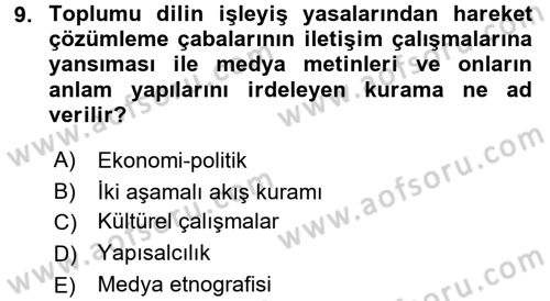 İletişim Sosyolojisi Dersi Ara Sınavı Deneme Sınav Soruları 9. Soru