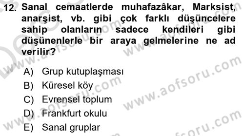 İletişim Sosyolojisi Dersi 2018 - 2019 Yılı 3 Ders Sınav Soruları 12. Soru