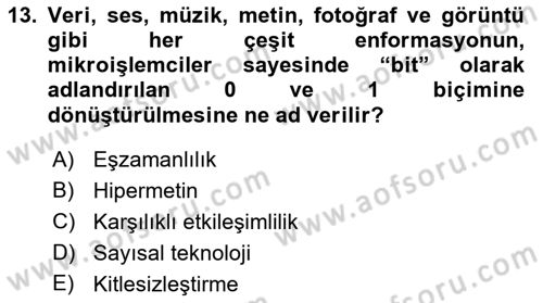 İletişim Sosyolojisi Dersi 2018 - 2019 Yılı 3 Ders Sınav Soruları 13. Soru