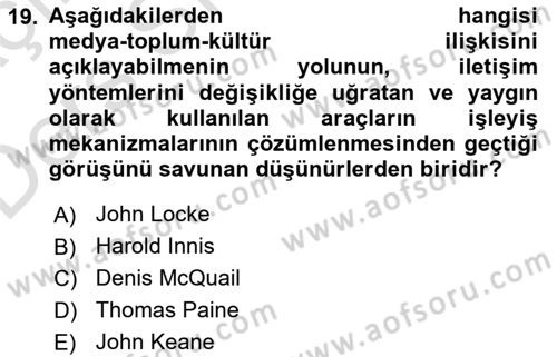 İletişim Sosyolojisi Dersi 2018 - 2019 Yılı 3 Ders Sınav Soruları 19. Soru