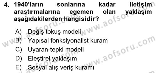 İletişim Sosyolojisi Dersi 2018 - 2019 Yılı 3 Ders Sınav Soruları 4. Soru