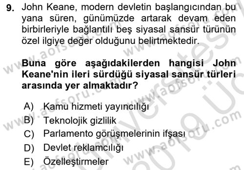 İletişim Sosyolojisi Dersi 2018 - 2019 Yılı 3 Ders Sınav Soruları 9. Soru