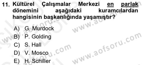 İletişim Sosyolojisi Dersi 2018 - 2019 Yılı (Vize) Ara Sınav Soruları 11. Soru