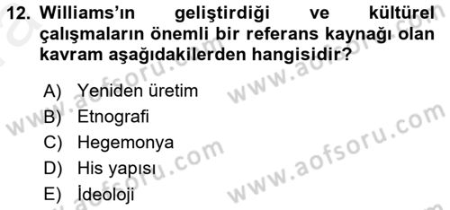 İletişim Sosyolojisi Dersi 2018 - 2019 Yılı (Vize) Ara Sınavı 12. Soru