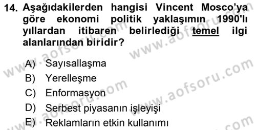 İletişim Sosyolojisi Dersi 2018 - 2019 Yılı (Vize) Ara Sınavı 14. Soru