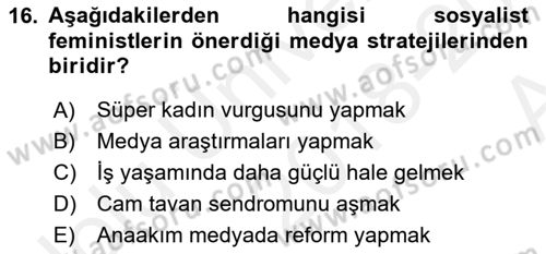 İletişim Sosyolojisi Dersi 2018 - 2019 Yılı (Vize) Ara Sınav Soruları 16. Soru