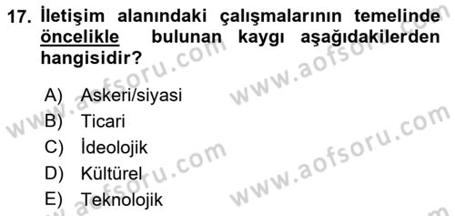 İletişim Sosyolojisi Dersi Ara Sınavı Deneme Sınav Soruları 17. Soru