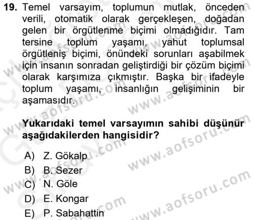 İletişim Sosyolojisi Dersi Ara Sınavı Deneme Sınav Soruları 19. Soru