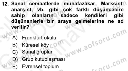 İletişim Sosyolojisi Dersi 2018 - 2019 Yılı (Final) Dönem Sonu Sınav Soruları 12. Soru
