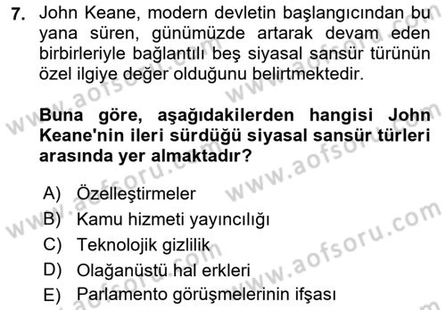 İletişim Sosyolojisi Dersi 2018 - 2019 Yılı (Final) Dönem Sonu Sınav Soruları 7. Soru