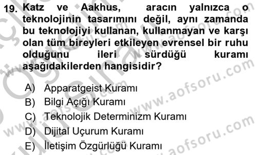 İletişim Sosyolojisi Dersi 2018 - 2019 Yılı Yaz Okulu Sınav Soruları 19. Soru