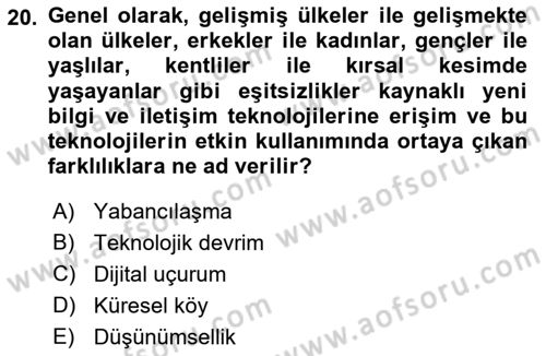 İletişim Sosyolojisi Dersi 2018 - 2019 Yılı Yaz Okulu Sınav Soruları 20. Soru