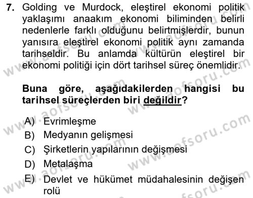 İletişim Sosyolojisi Dersi 2018 - 2019 Yılı Yaz Okulu Sınav Soruları 7. Soru