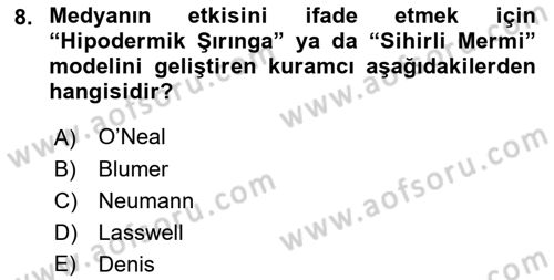 İletişim Sosyolojisi Dersi 2018 - 2019 Yılı Yaz Okulu Sınav Soruları 8. Soru
