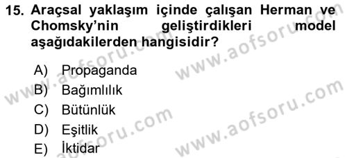 İletişim Sosyolojisi Dersi 2019 - 2020 Yılı (Vize) Ara Sınavı 15. Soru