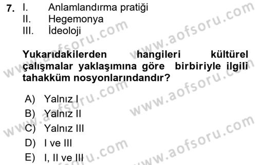 İletişim Sosyolojisi Dersi 2019 - 2020 Yılı (Vize) Ara Sınavı 7. Soru