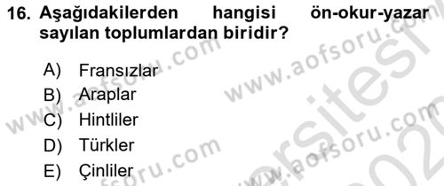 İletişim Sosyolojisi Dersi 2019 - 2020 Yılı (Final) Dönem Sonu Sınav Soruları 16. Soru