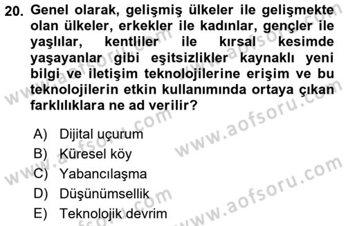 İletişim Sosyolojisi Dersi 2019 - 2020 Yılı (Final) Dönem Sonu Sınav Soruları 20. Soru