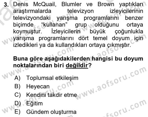 İletişim Sosyolojisi Dersi 2019 - 2020 Yılı (Final) Dönem Sonu Sınav Soruları 3. Soru