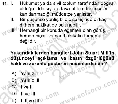 İletişim Sosyolojisi Dersi 2020 - 2021 Yılı Yaz Okulu Sınavı 11. Soru