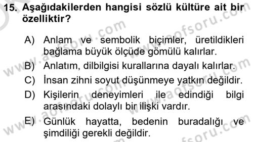 İletişim Sosyolojisi Dersi 2020 - 2021 Yılı Yaz Okulu Sınav Soruları 15. Soru