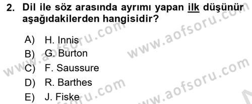 İletişim Sosyolojisi Dersi 2020 - 2021 Yılı Yaz Okulu Sınav Soruları 2. Soru