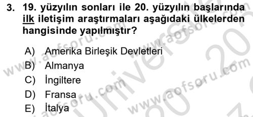İletişim Sosyolojisi Dersi 2020 - 2021 Yılı Yaz Okulu Sınav Soruları 3. Soru