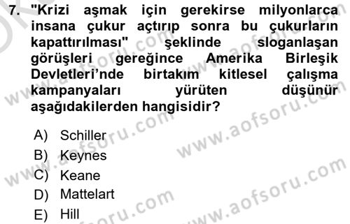 İletişim Sosyolojisi Dersi 2020 - 2021 Yılı Yaz Okulu Sınav Soruları 7. Soru