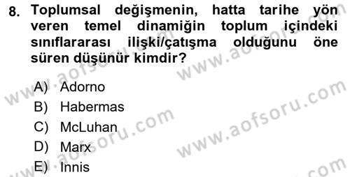 İletişim Sosyolojisi Dersi 2020 - 2021 Yılı Yaz Okulu Sınav Soruları 8. Soru