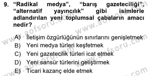 İletişim Sosyolojisi Dersi 2020 - 2021 Yılı Yaz Okulu Sınav Soruları 9. Soru