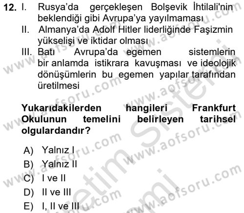 İletişim Sosyolojisi Dersi 2021 - 2022 Yılı (Vize) Ara Sınavı 12. Soru